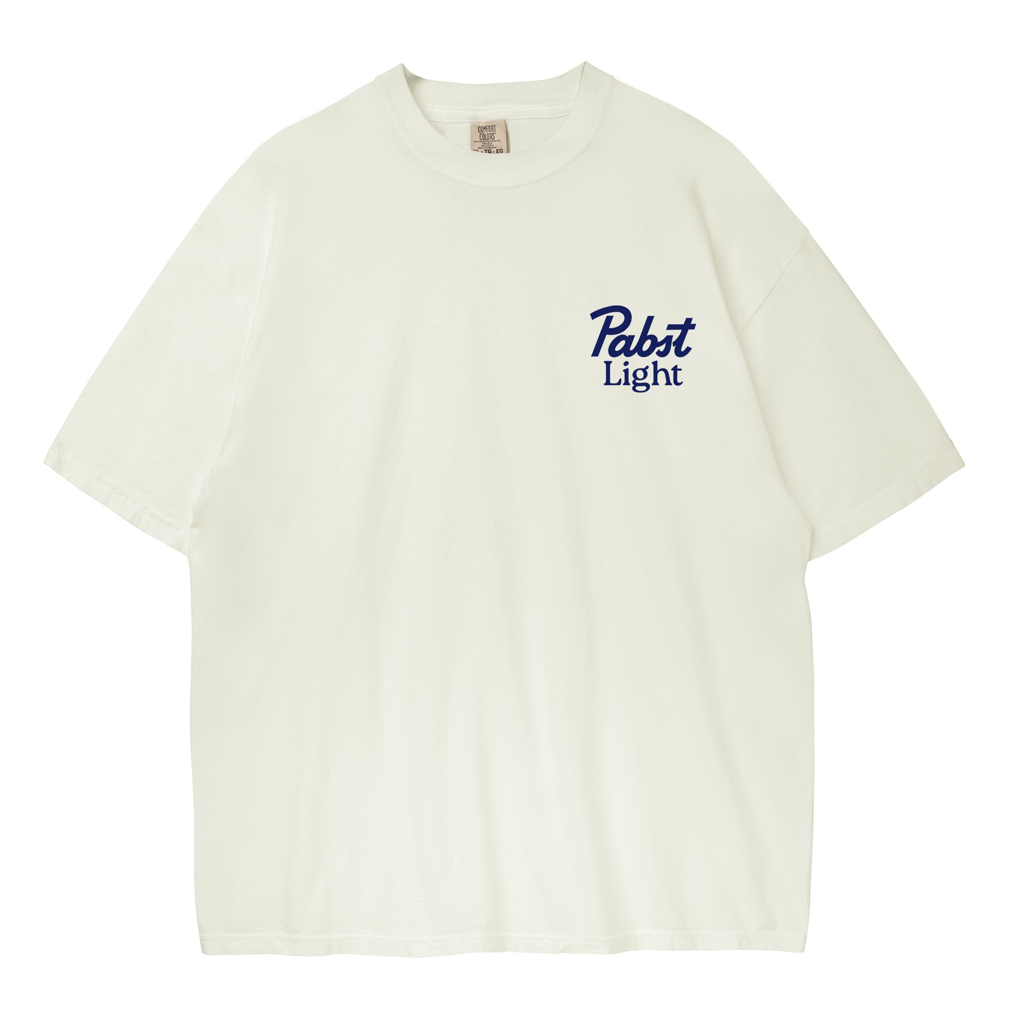 Ivory t-shirt with a Pabst Light logo on the chest against a white background