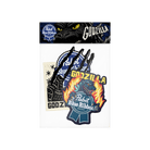 Set of 'Godzilla' themed stickers featuring Pabst Blue Ribbon branding .
