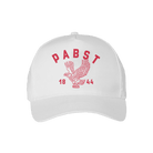 White cap with red Pabst logo on a white background
