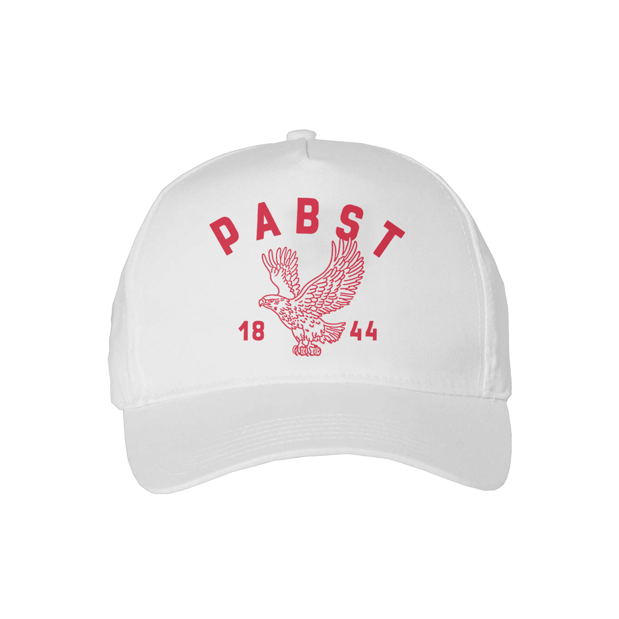 White cap with red Pabst logo on a white background